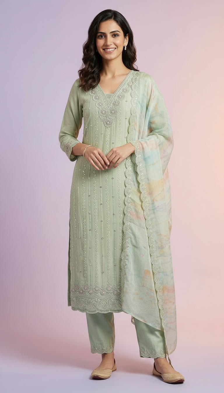Elegant Embroidered Pure Organza Unstitched Party Wear Suit AF1873 A / HC002371 view 3