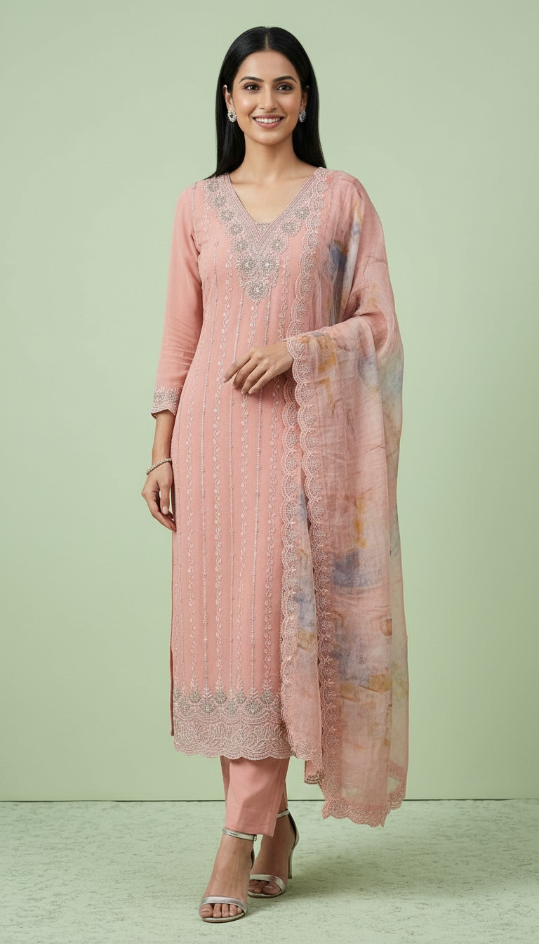 Heavy Embroidered Organza Unstitched Party Wear Suit - AF 1873 D / HC002371 view 3