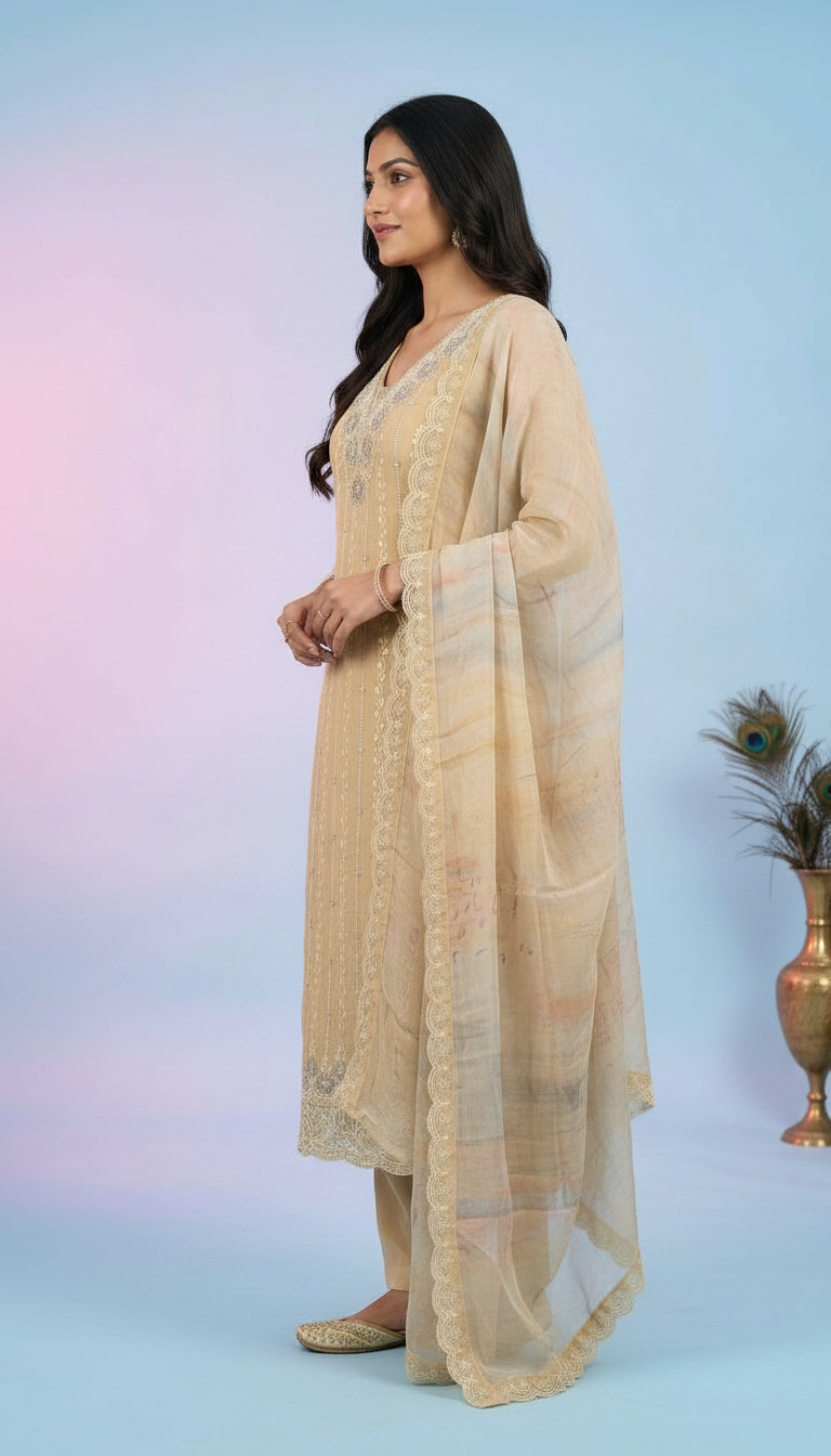 Elegant Embroidered Soft Organza Unstitched Party Wear - AF 1873 C / HC002371 view 4