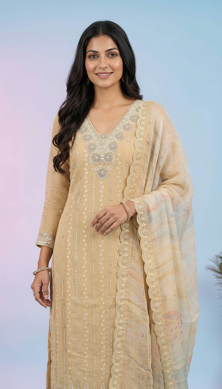 Elegant Embroidered Soft Organza Unstitched Party Wear - AF 1873 C / HC002371 view 5