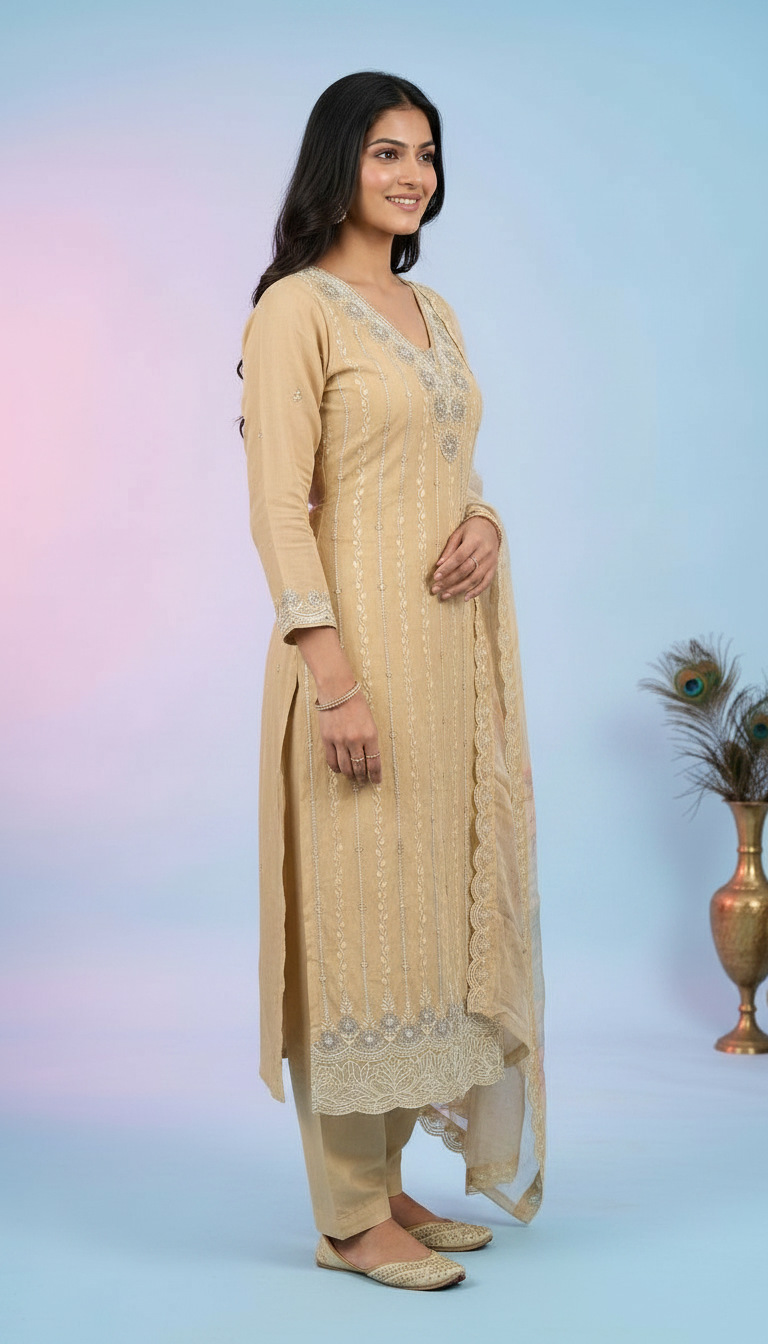 Elegant Embroidered Soft Organza Unstitched Party Wear - AF 1873 C / HC002371 view 3