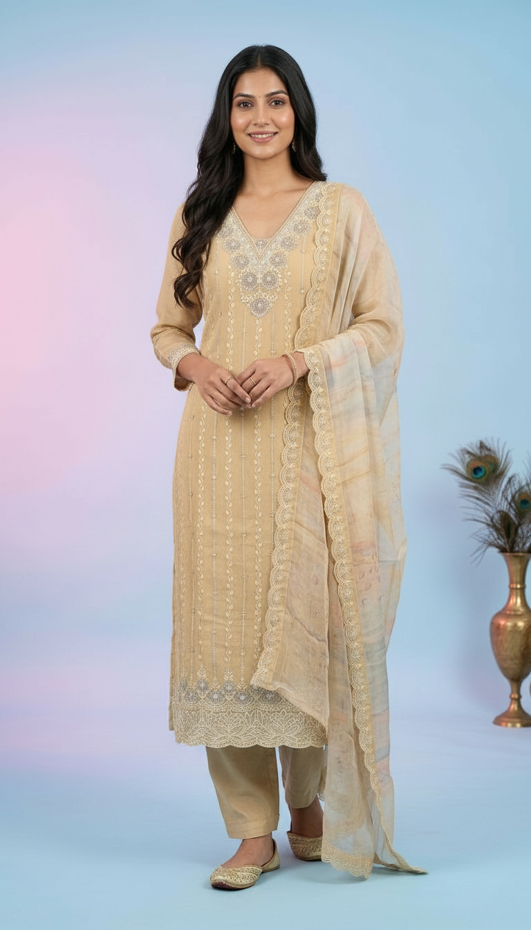 Elegant Embroidered Soft Organza Unstitched Party Wear - AF 1873 C / HC002371 view 2