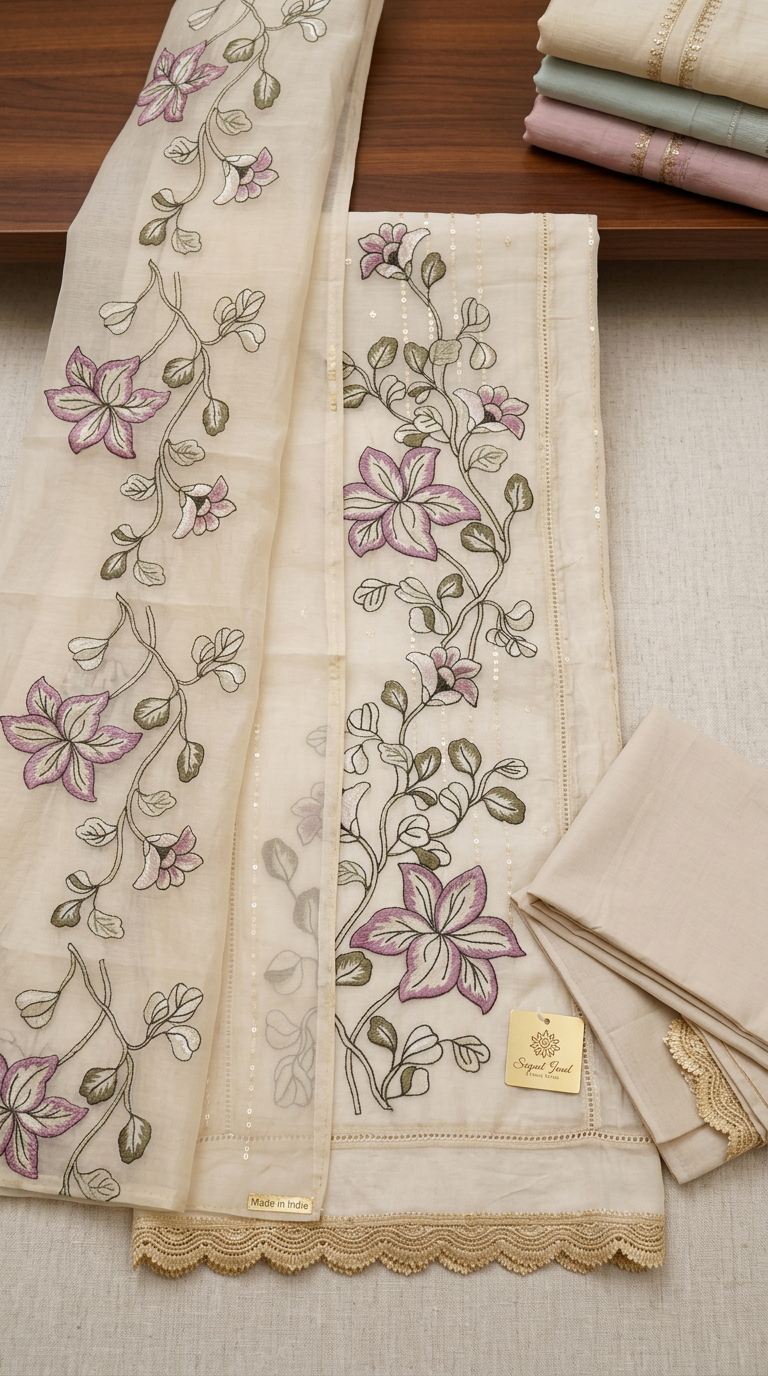 Elegant Embroidered Pure Kota Check Unstitched Suit - 911 / HC002356 view 6