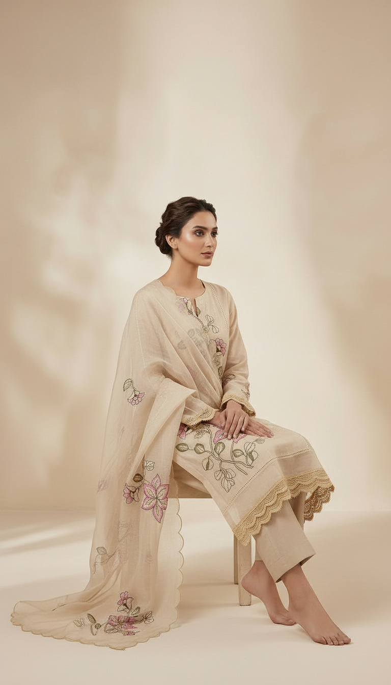 Elegant Embroidered Pure Kota Check Unstitched Suit - 911 / HC002356 view 5