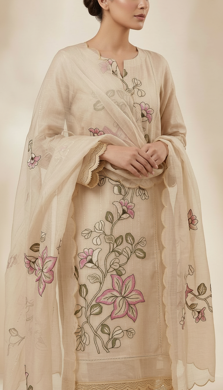 Elegant Embroidered Pure Kota Check Unstitched Suit - 911 / HC002356 view 4