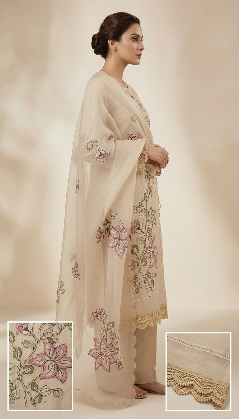 Elegant Embroidered Pure Kota Check Unstitched Suit - 911 / HC002356 view 3