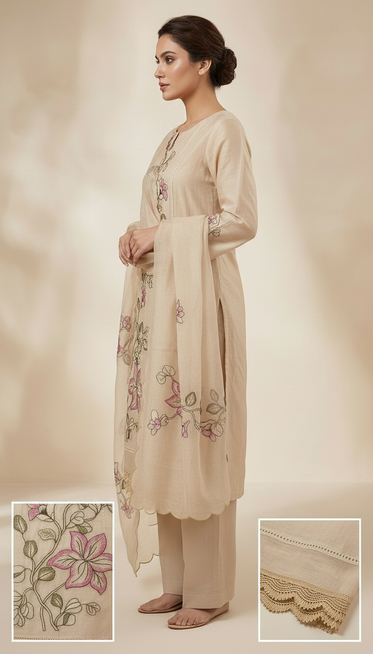 Elegant Embroidered Pure Kota Check Unstitched Suit - 911 / HC002356 view 2