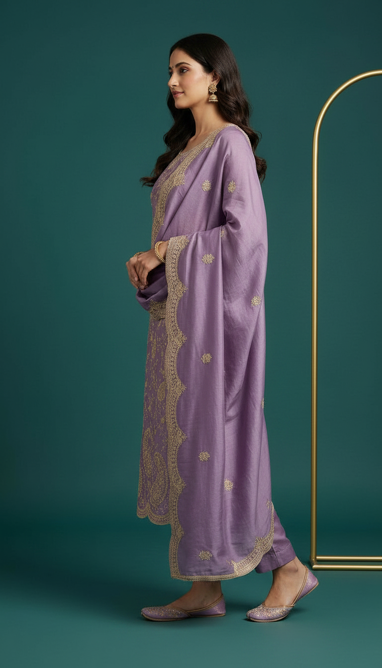 Heavy Embroidered Shimmer Silk With Embroidery Unstitched Suit - 2099 / HC002206 view 3