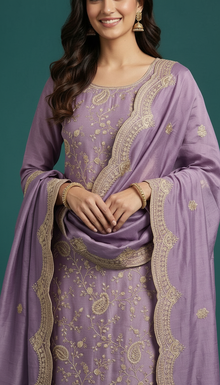 Heavy Embroidered Shimmer Silk With Embroidery Unstitched Suit - 2099 / HC002206 view 2