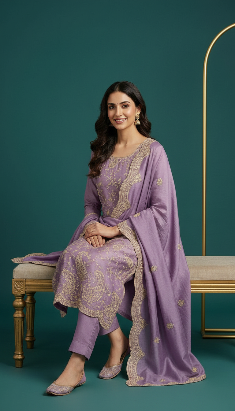 Heavy Embroidered Shimmer Silk With Embroidery Unstitched Suit - 2099 / HC002206 view 4