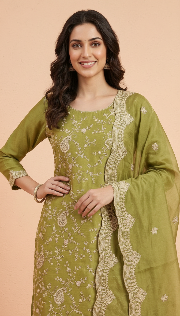Heavy Embroidered Shimmer Silk With Embroidery Unstitched Suit - 2098 / HC002206 view 3