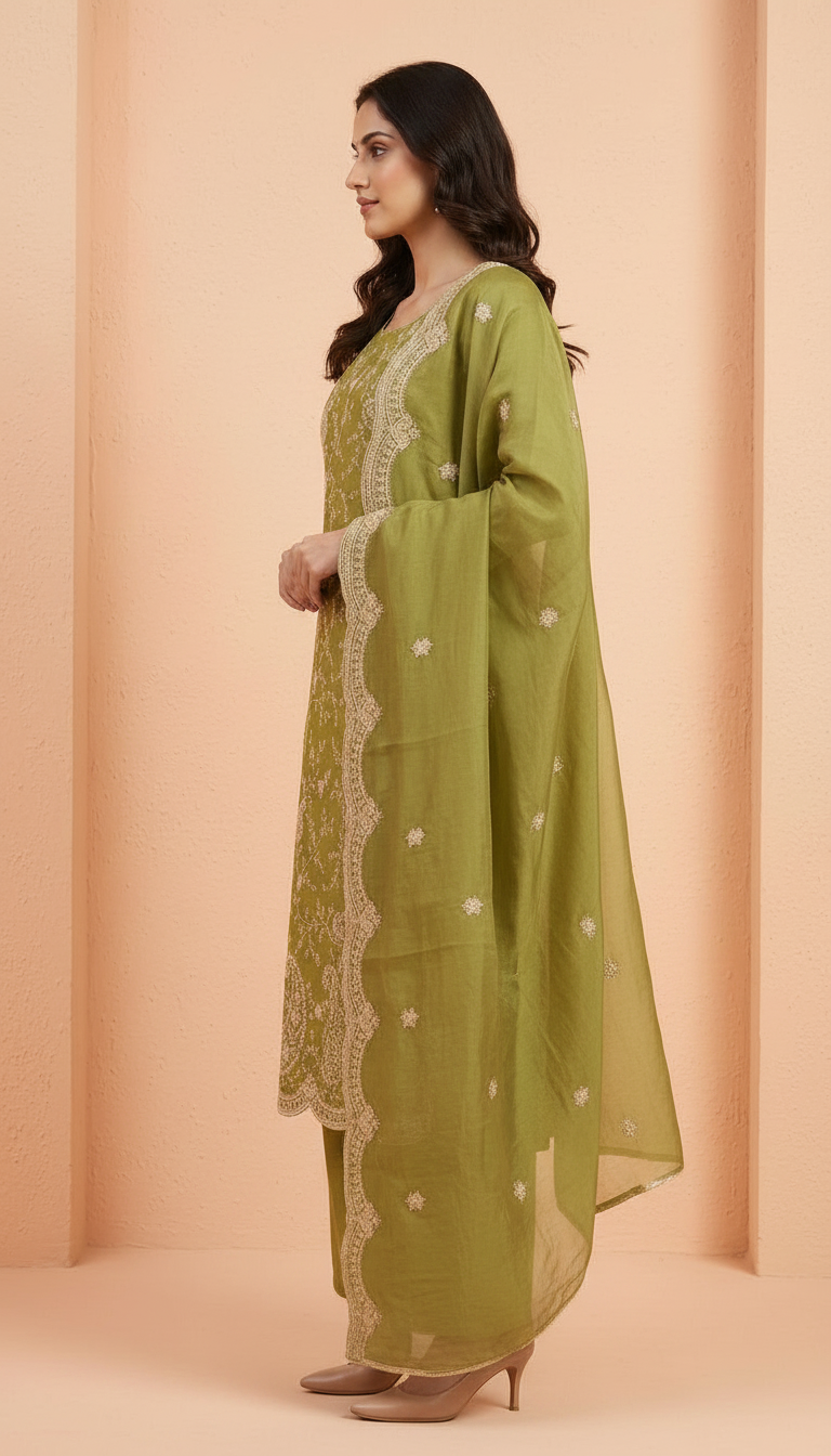 Heavy Embroidered Shimmer Silk With Embroidery Unstitched Suit - 2098 / HC002206 view 2