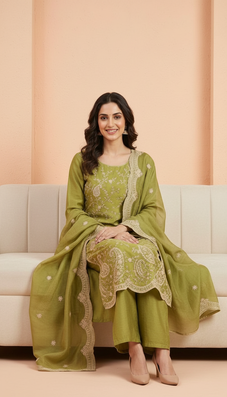 Heavy Embroidered Shimmer Silk With Embroidery Unstitched Suit - 2098 / HC002206 view 4