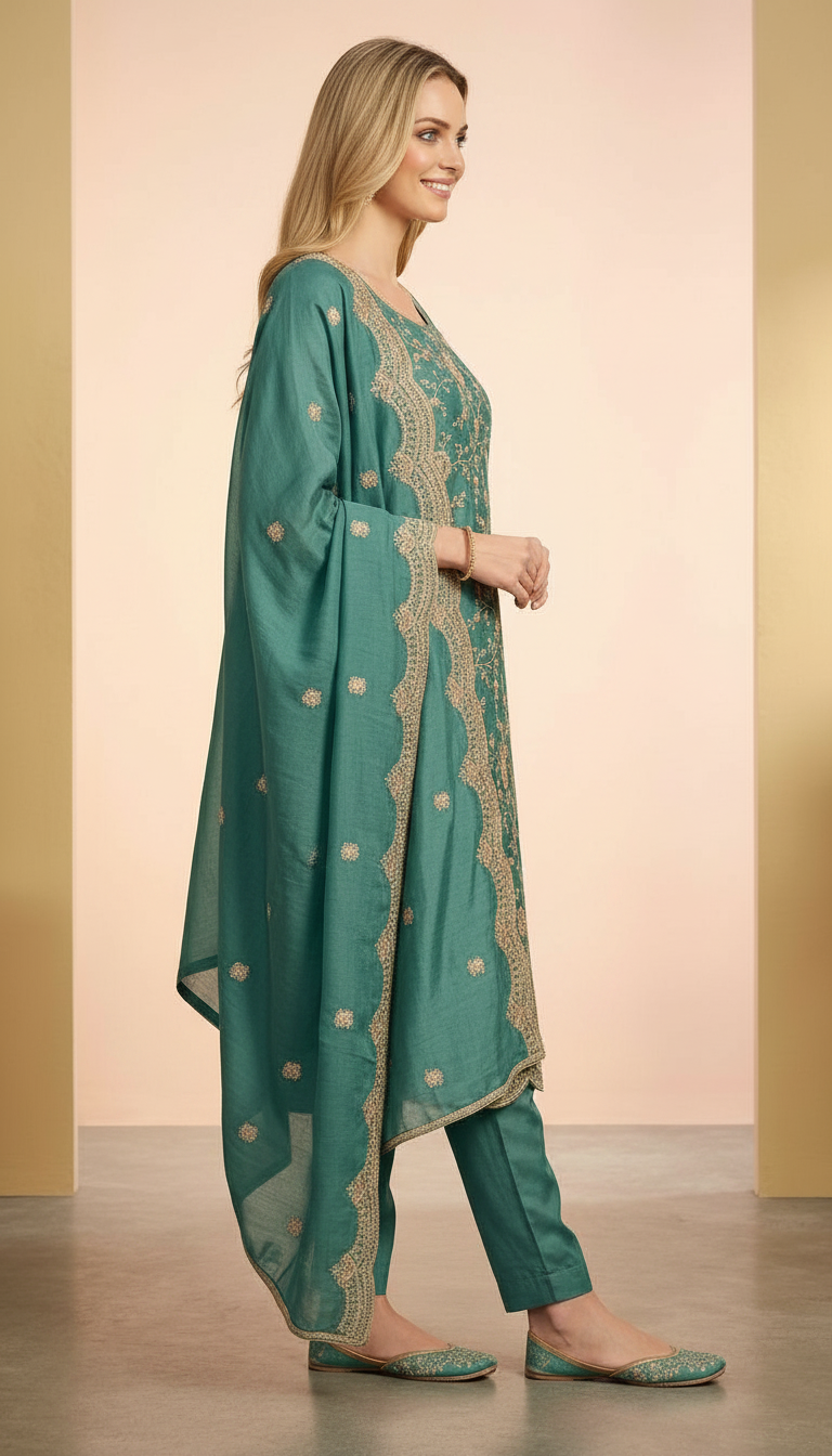Heavy Embroidered Shimmer Silk With Embroidery Unstitched Suit - 2097 / HC002206 view 3