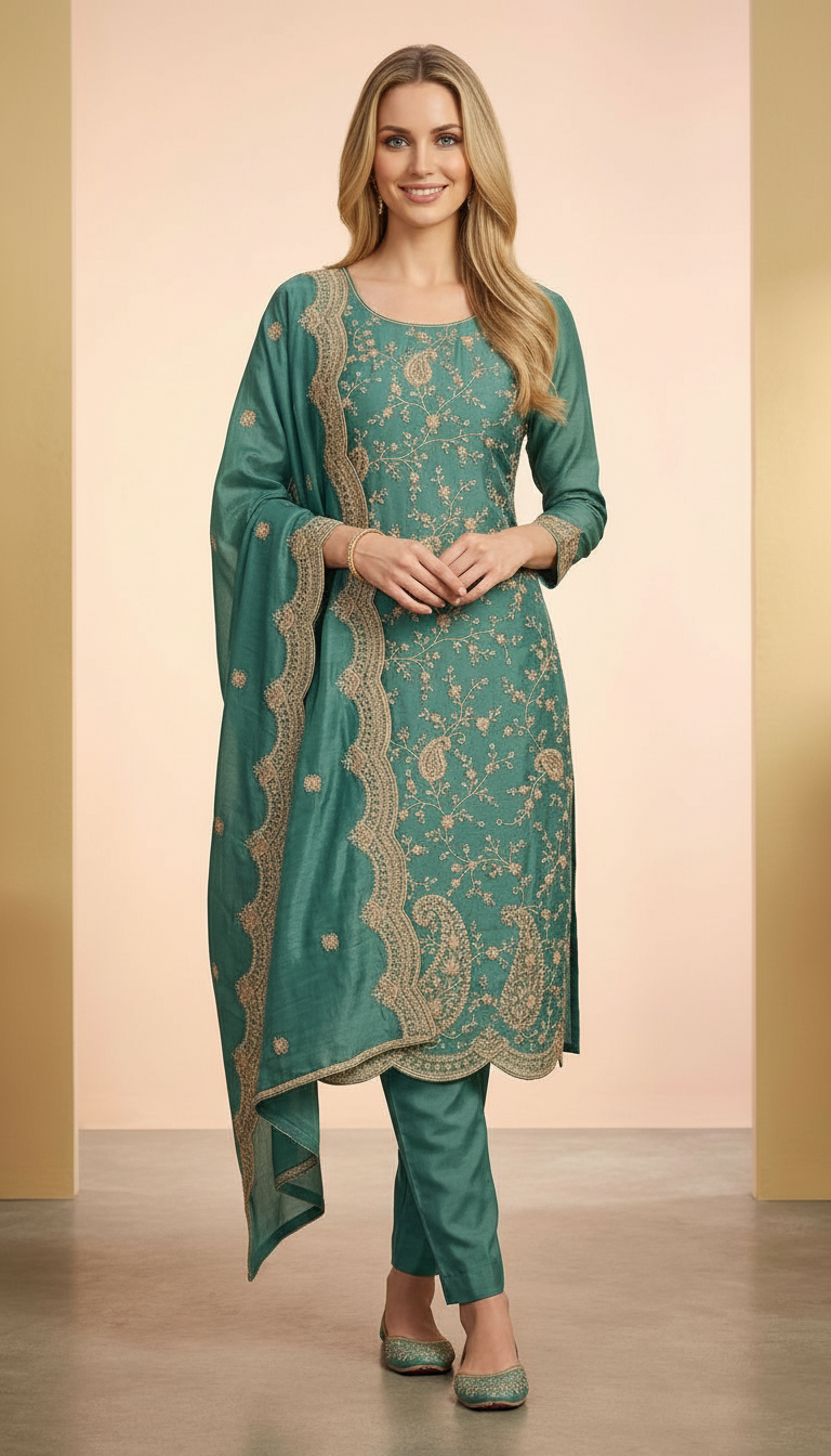 Heavy Embroidered Shimmer Silk With Embroidery Unstitched Suit - 2097 / HC002206 view 2