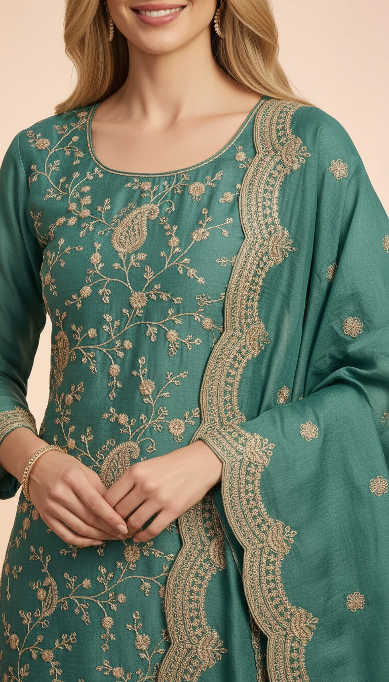 Heavy Embroidered Shimmer Silk With Embroidery Unstitched Suit - 2097 / HC002206 view 4