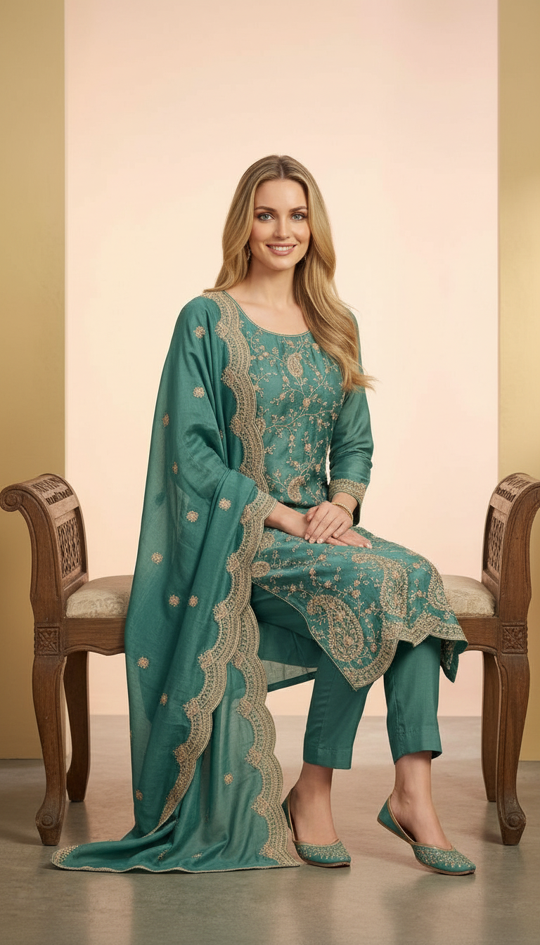 Heavy Embroidered Shimmer Silk With Embroidery Unstitched Suit - 2097 / HC002206 view 5
