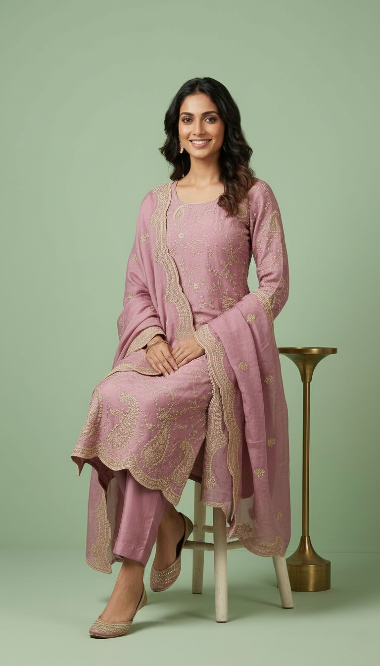 Heavy Embroidered Shimmer Silk With Embroidery Unstitched Suit - 2096 / HC002206 view 5
