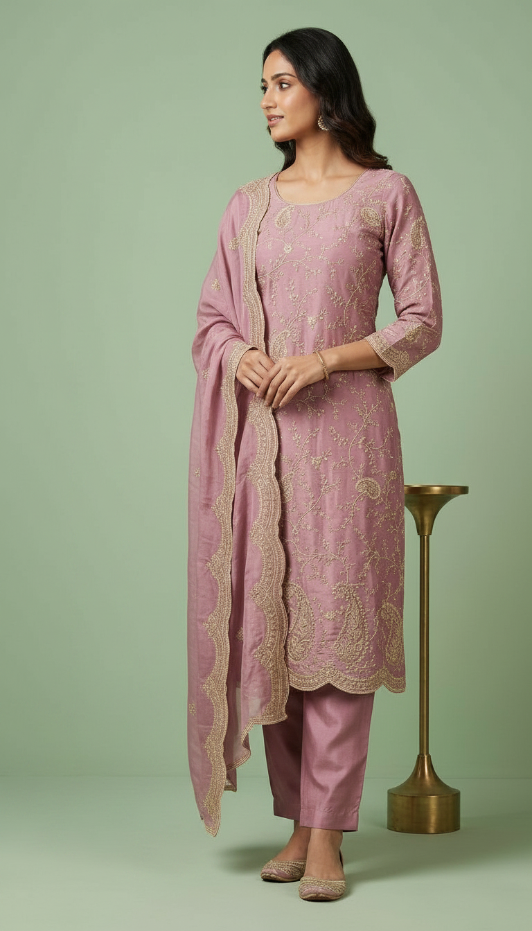 Heavy Embroidered Shimmer Silk With Embroidery Unstitched Suit - 2096 / HC002206 view 2