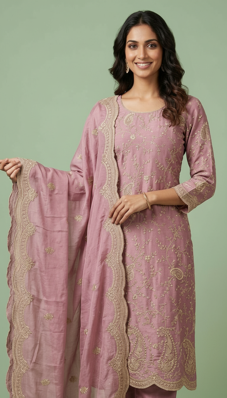 Heavy Embroidered Shimmer Silk With Embroidery Unstitched Suit - 2096 / HC002206 view 4