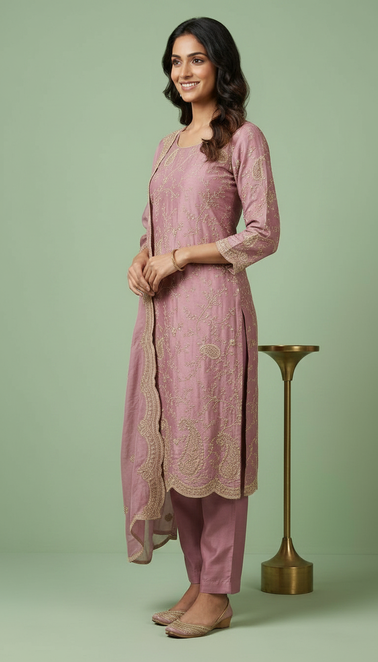 Heavy Embroidered Shimmer Silk With Embroidery Unstitched Suit - 2096 / HC002206 view 3