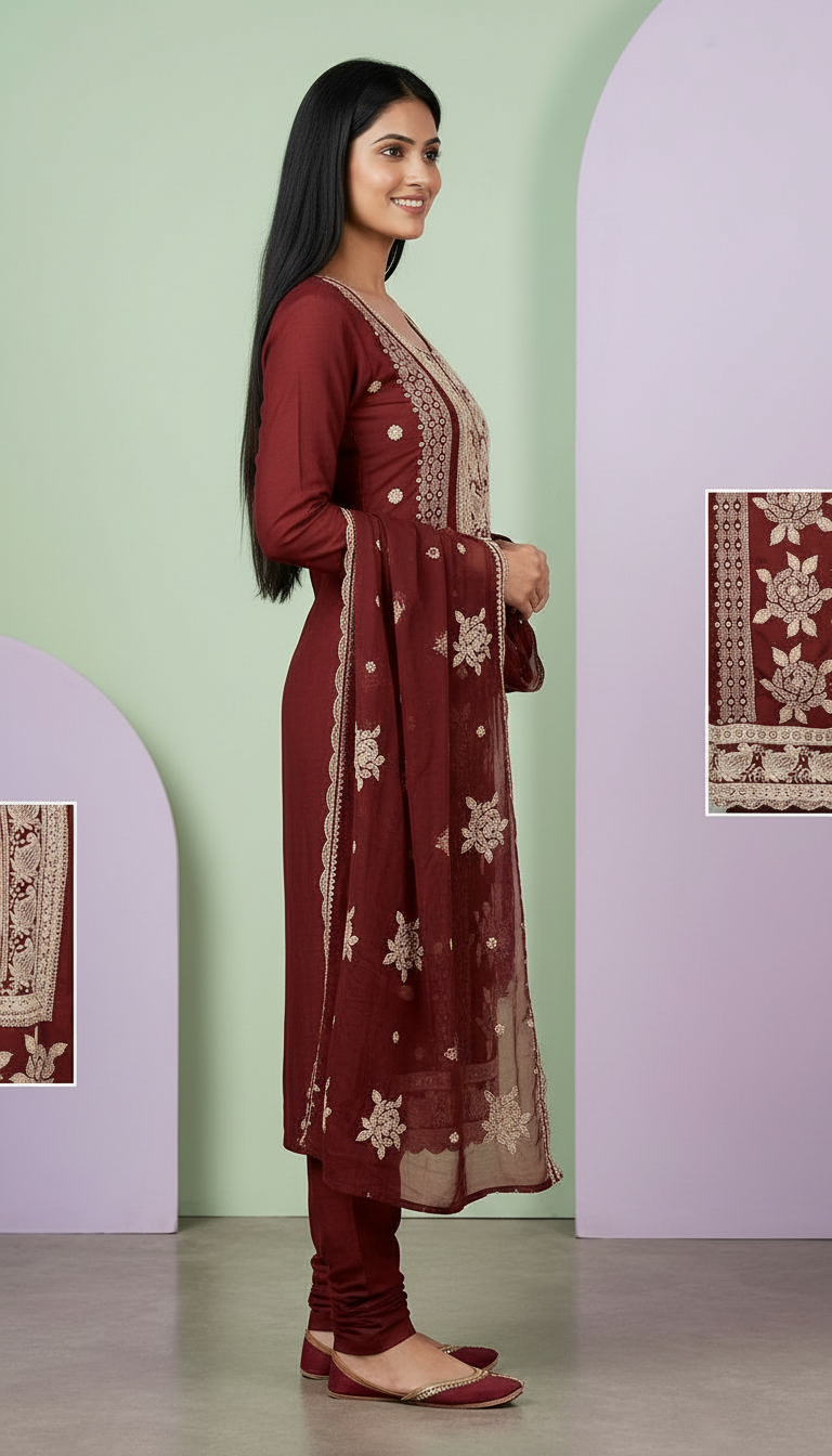 Heavy Embroidered Pure Organza With Embroidery Unstitched Party Wear Suit AF 1610 A / HC002364 view 3
