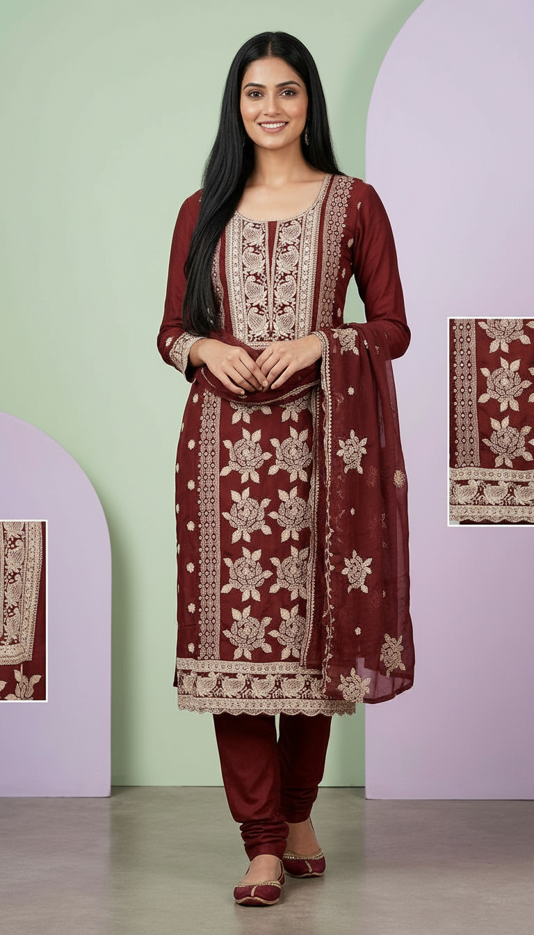 Heavy Embroidered Pure Organza With Embroidery Unstitched Party Wear Suit AF 1610 A / HC002364 view 4