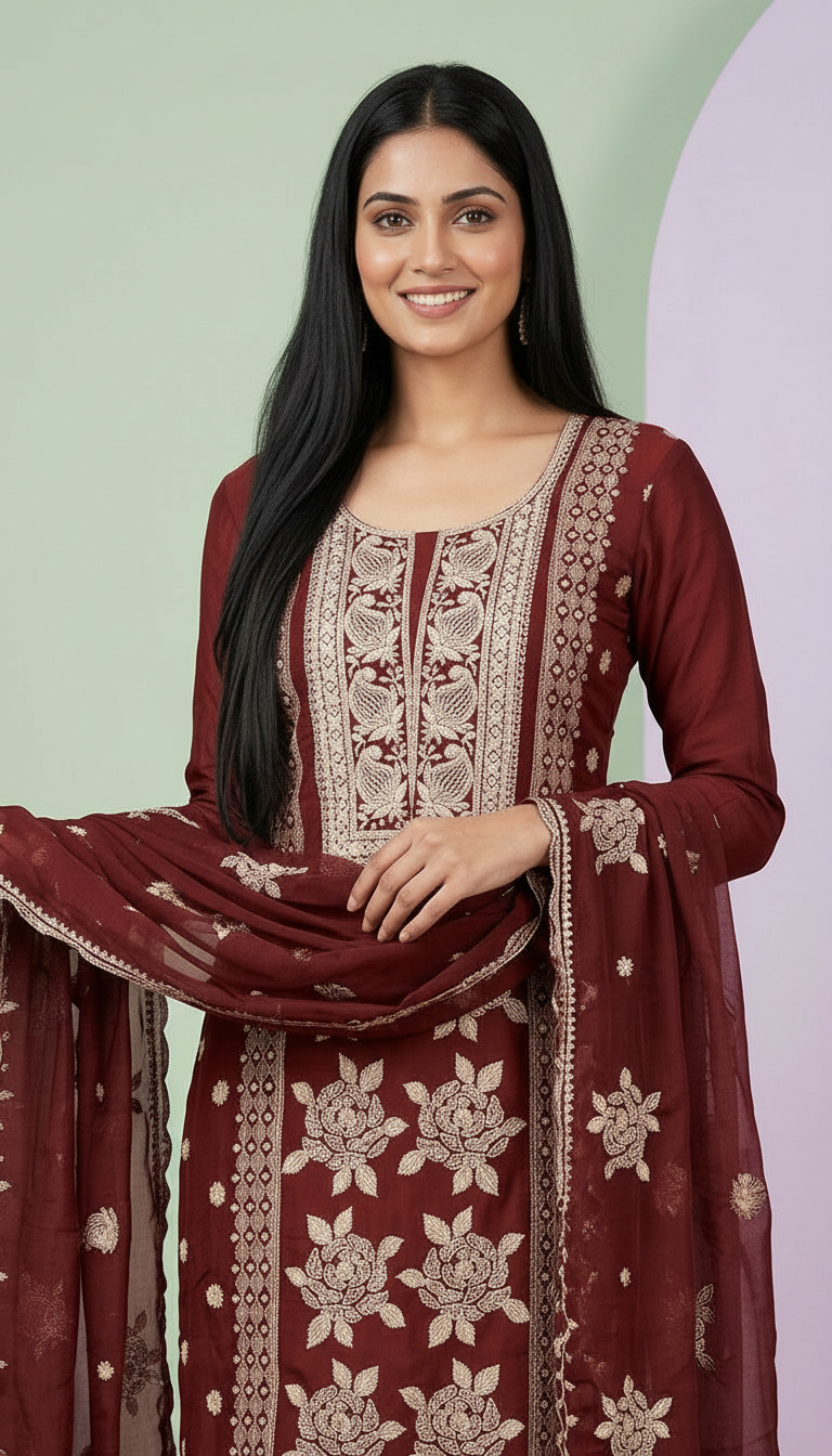 Heavy Embroidered Pure Organza With Embroidery Unstitched Party Wear Suit AF 1610 A / HC002364 view 5