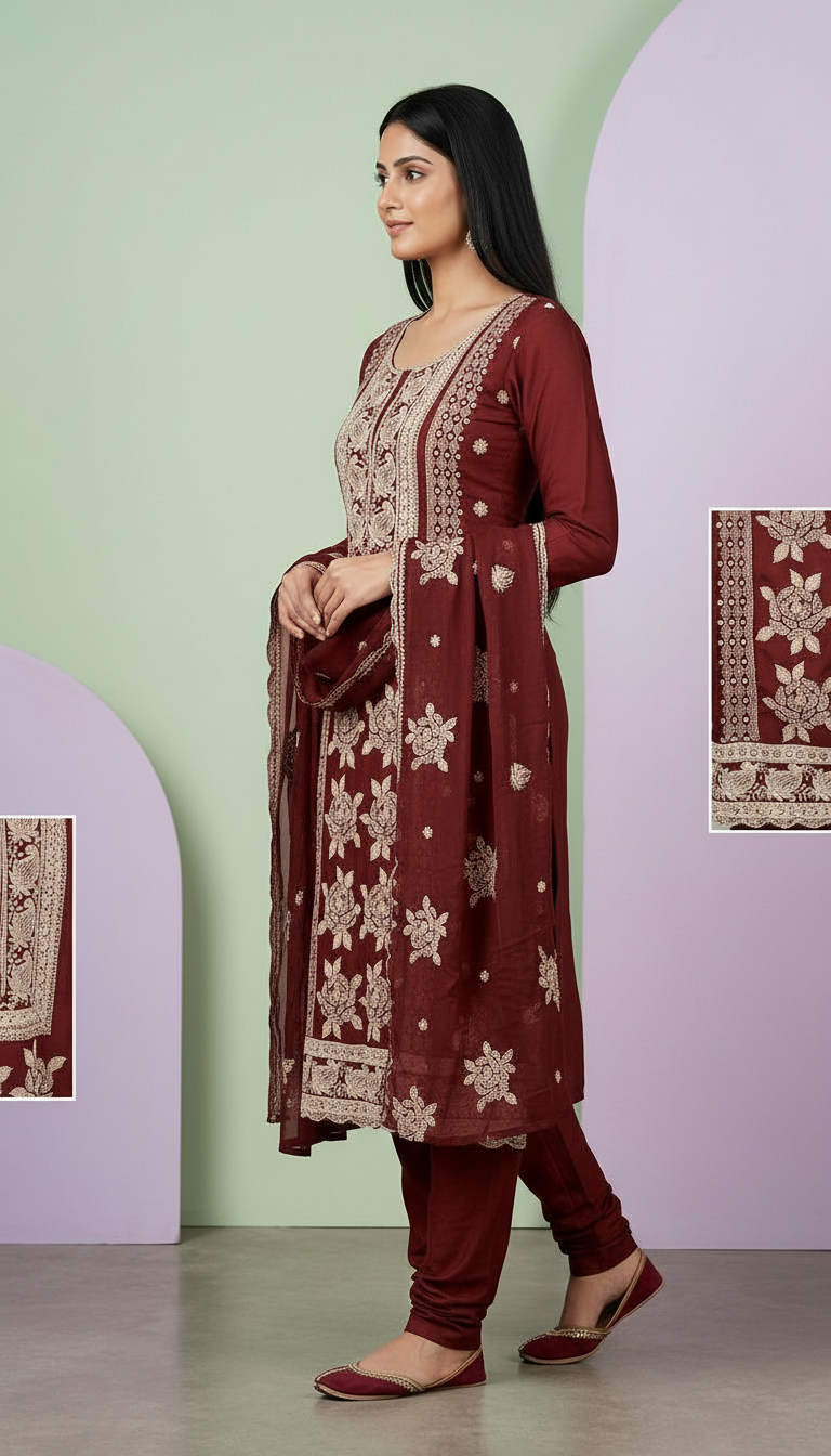 Heavy Embroidered Pure Organza With Embroidery Unstitched Party Wear Suit AF 1610 A / HC002364 view 2