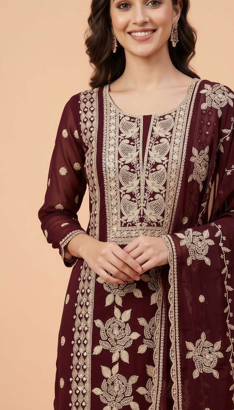 Heavy Embroidered Pure Organza With Embroidery Work Unstitched Suit - WF 1610 B / HC002364 view 4