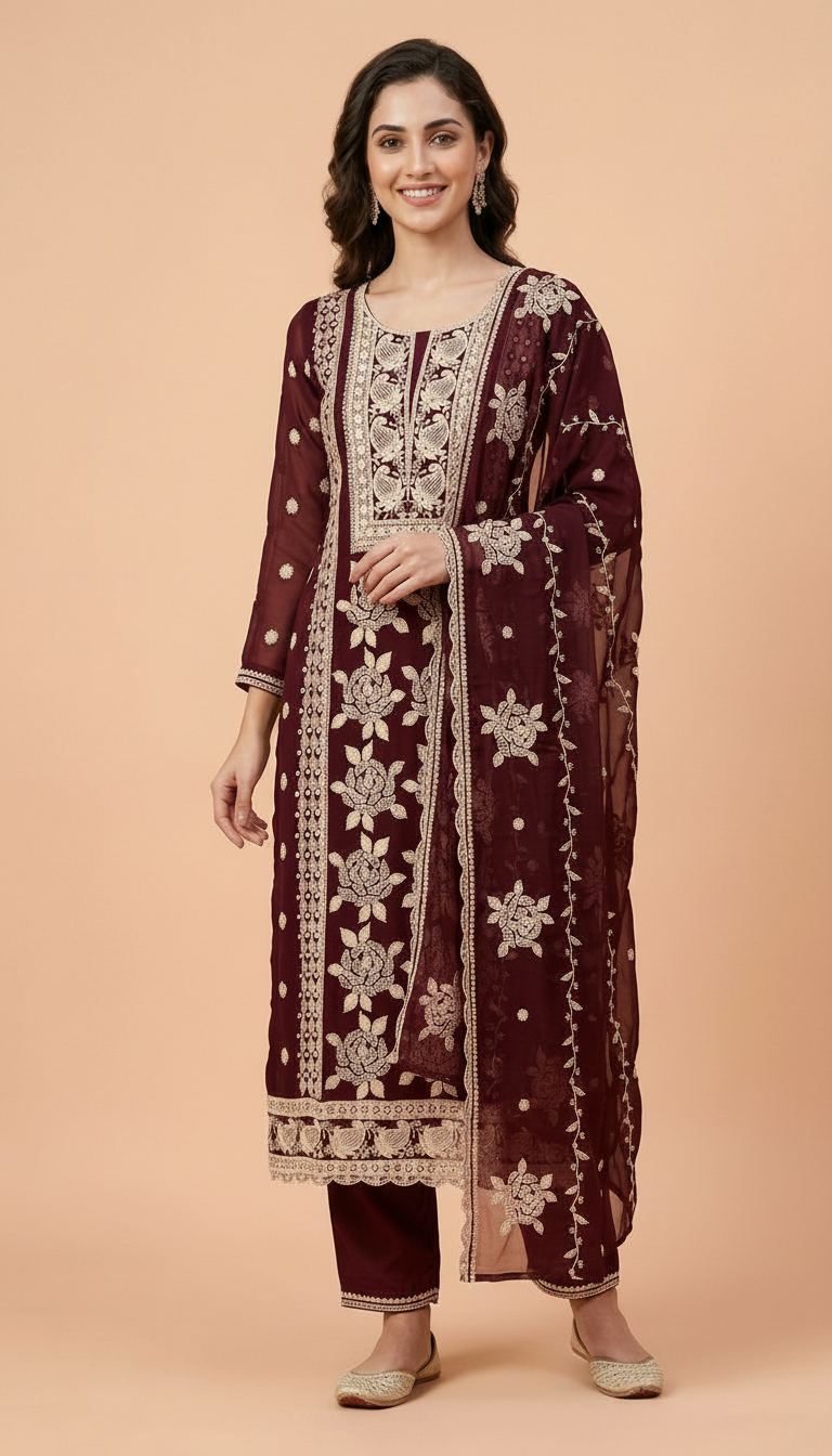 Heavy Embroidered Pure Organza With Embroidery Work Unstitched Suit - WF 1610 B / HC002364 view 3