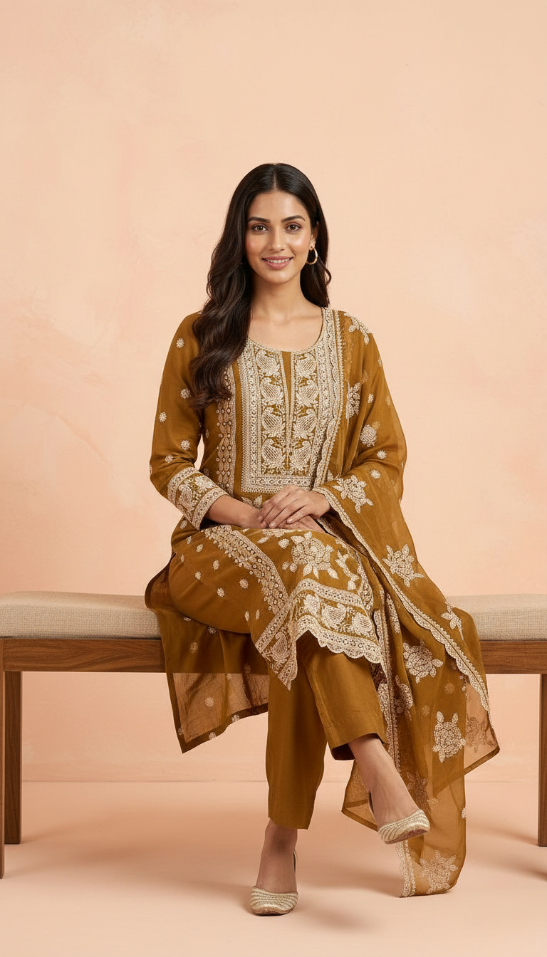 Heavy Embroidered Pure Organza Unstitched Party Wear Suit - AF 1610 C / HC002364 view 6