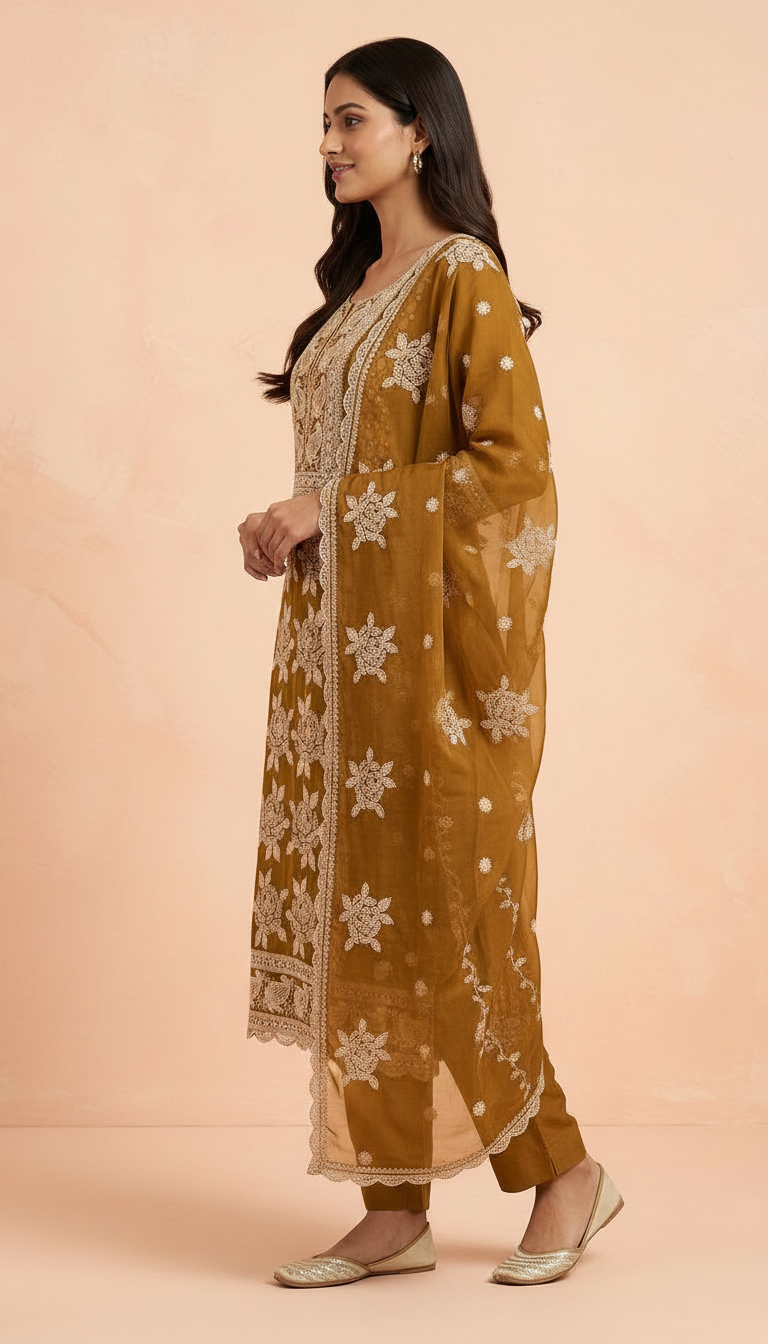 Heavy Embroidered Pure Organza Unstitched Party Wear Suit - AF 1610 C / HC002364 view 2