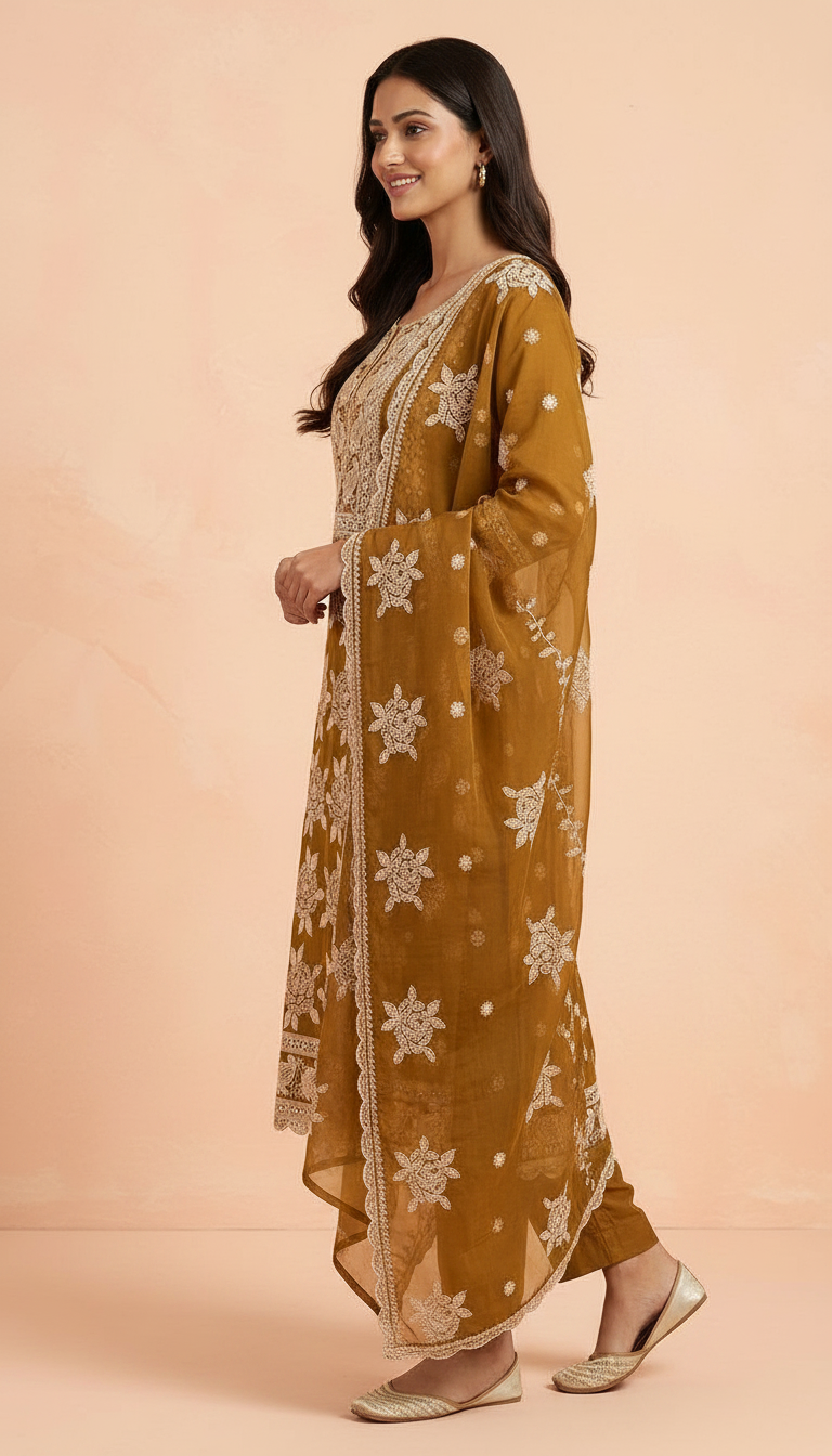 Heavy Embroidered Pure Organza Unstitched Party Wear Suit - AF 1610 C / HC002364 view 4
