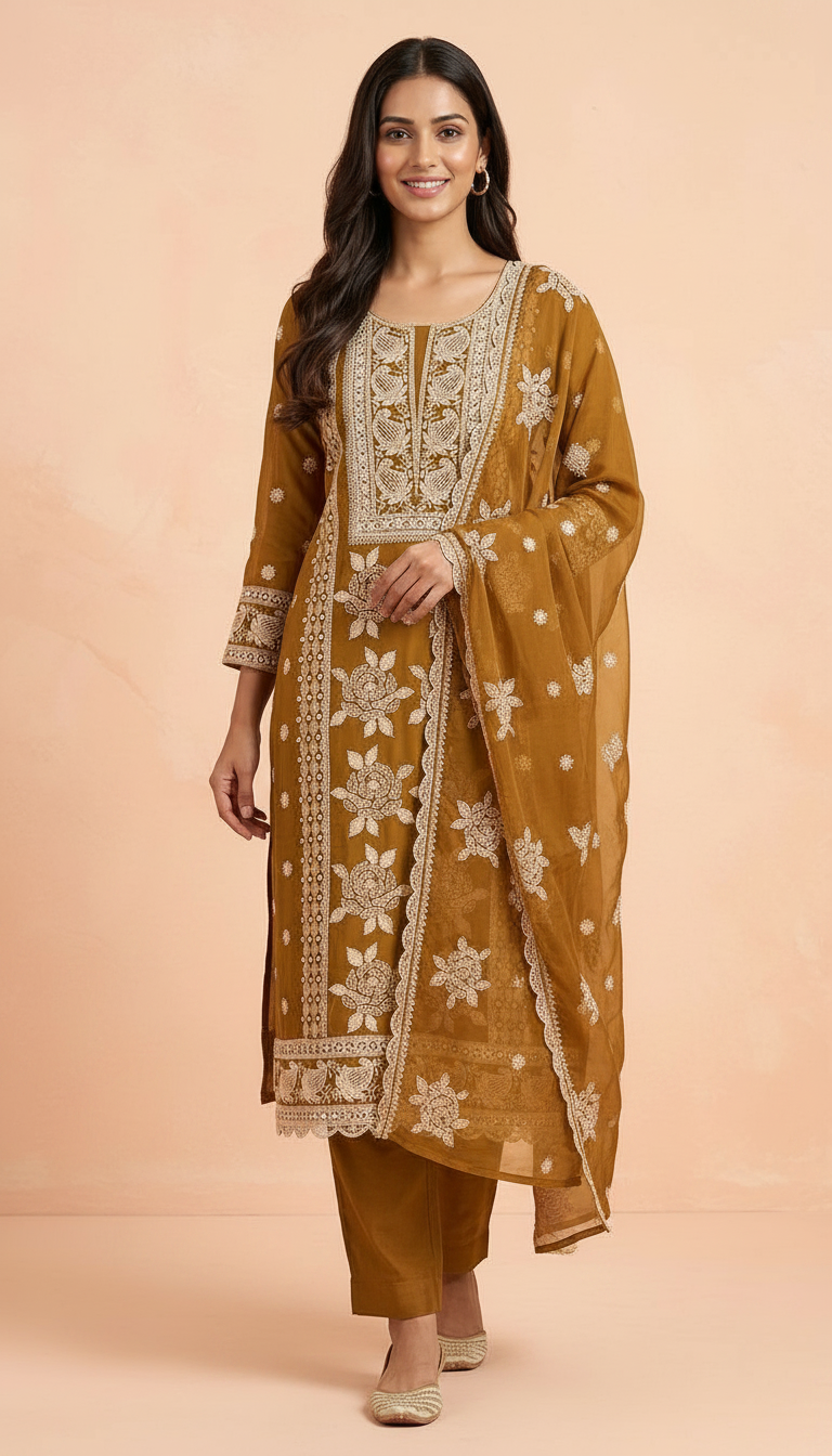 Heavy Embroidered Pure Organza Unstitched Party Wear Suit - AF 1610 C / HC002364 view 3