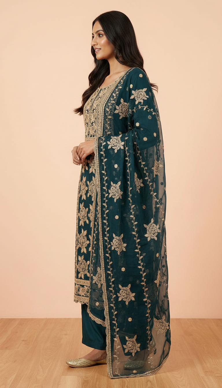 Heavy Embroidered Pure Organza With Embroidered Unstitched Party Wear Suit AF 1610 D / HC002364 view 2