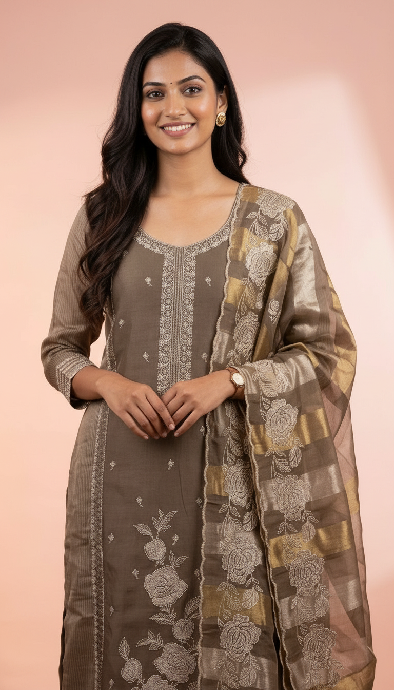 Embroidered Soft Shimmer Silk With Embroidery Work Party Wear Unstitched Suit - AF 1882 A / HC002376 view 4