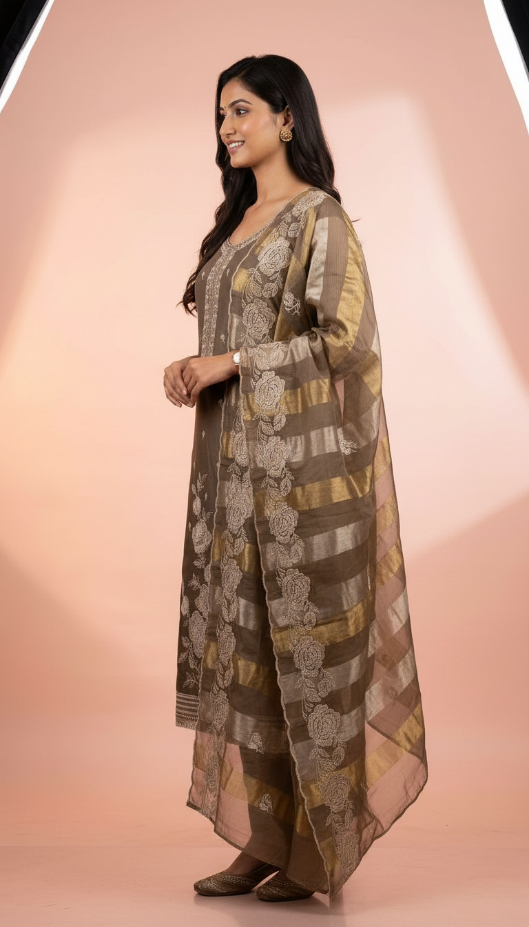 Embroidered Soft Shimmer Silk With Embroidery Work Party Wear Unstitched Suit - AF 1882 A / HC002376 view 2