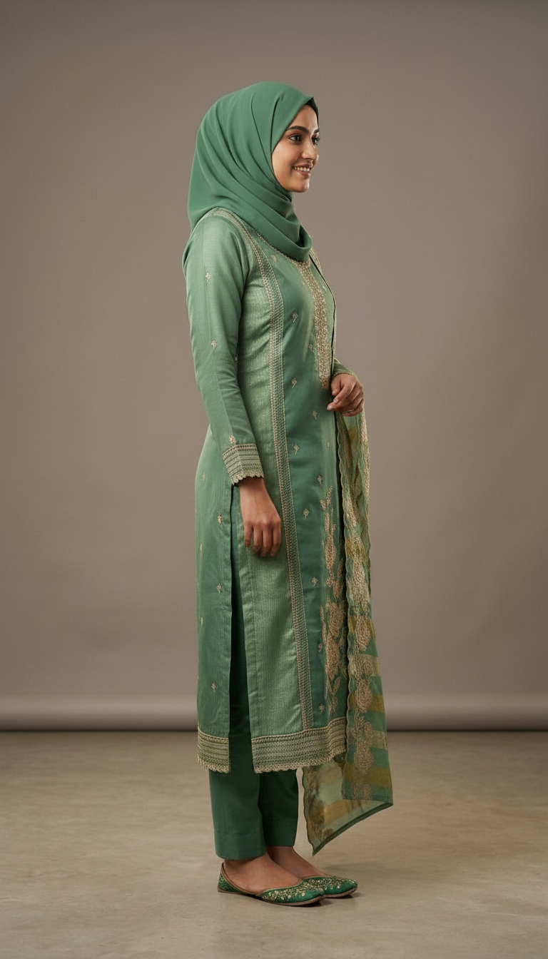 Embroidered Soft Shimmer Silk With Embroidery Work Party Wear Unstitched Suit- AF 1882 B / HC002376 view 3