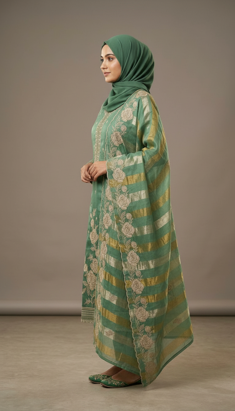 Embroidered Soft Shimmer Silk With Embroidery Work Party Wear Unstitched Suit- AF 1882 B / HC002376 view 2