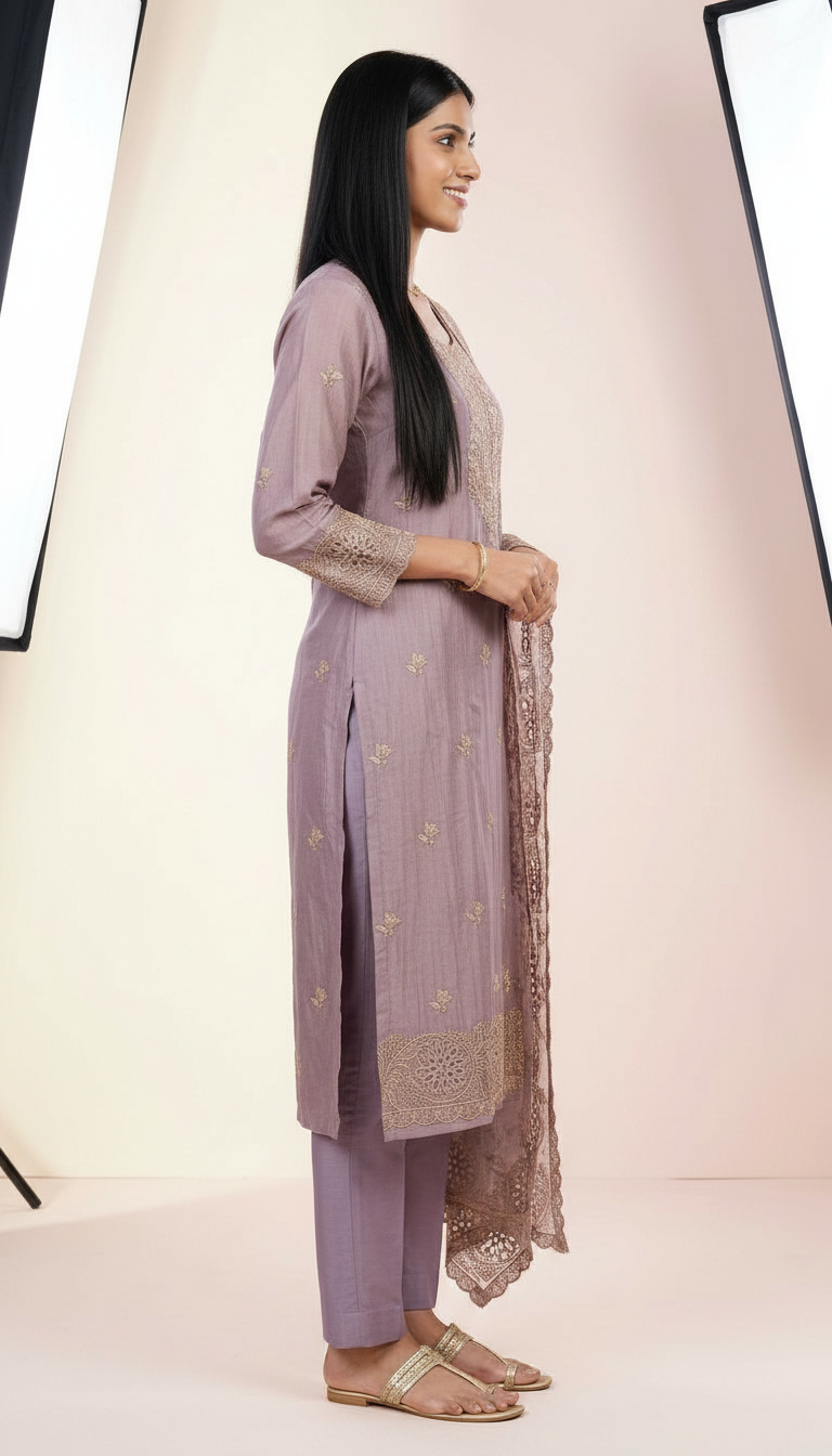Embroidered Fancy Shimmer  Silk Party Wear Latest Suit - Purple/ HC002351 view 4