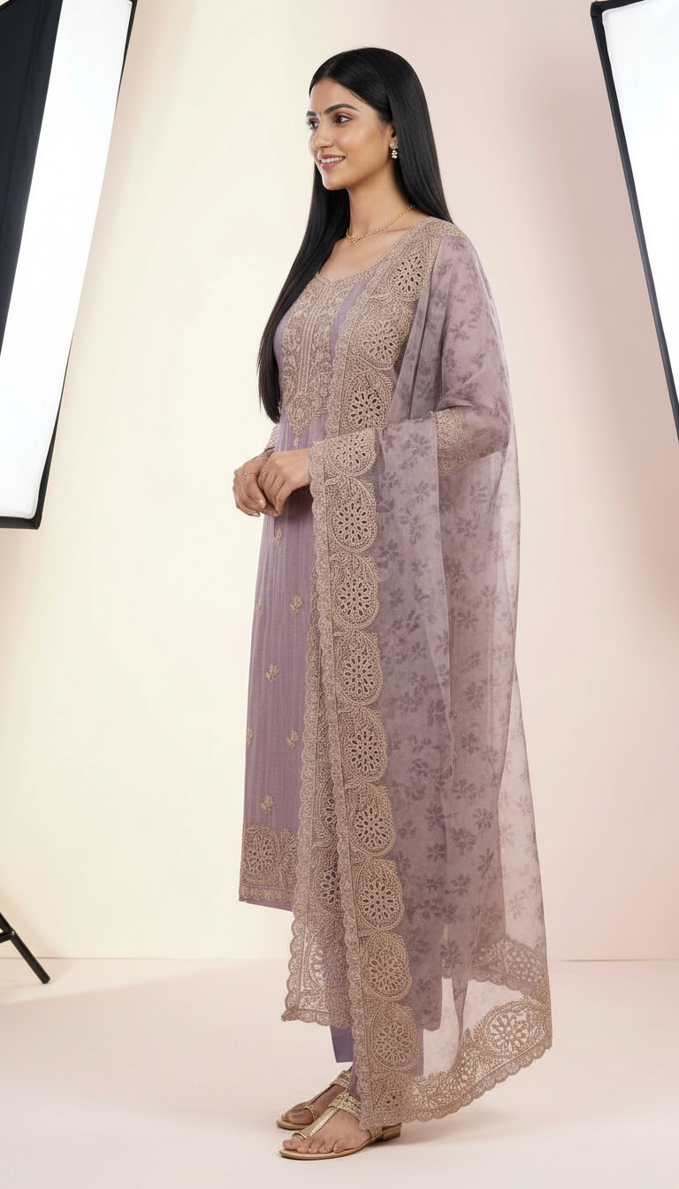 Embroidered Fancy Shimmer  Silk Party Wear Latest Suit - Purple/ HC002351 view 2