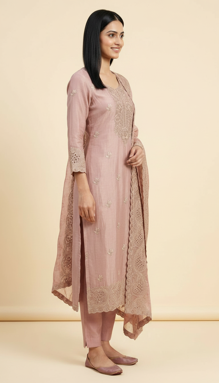 Embroidered Fancy Silk Party Wear Latest Suit - Peech / HC002351 view 3