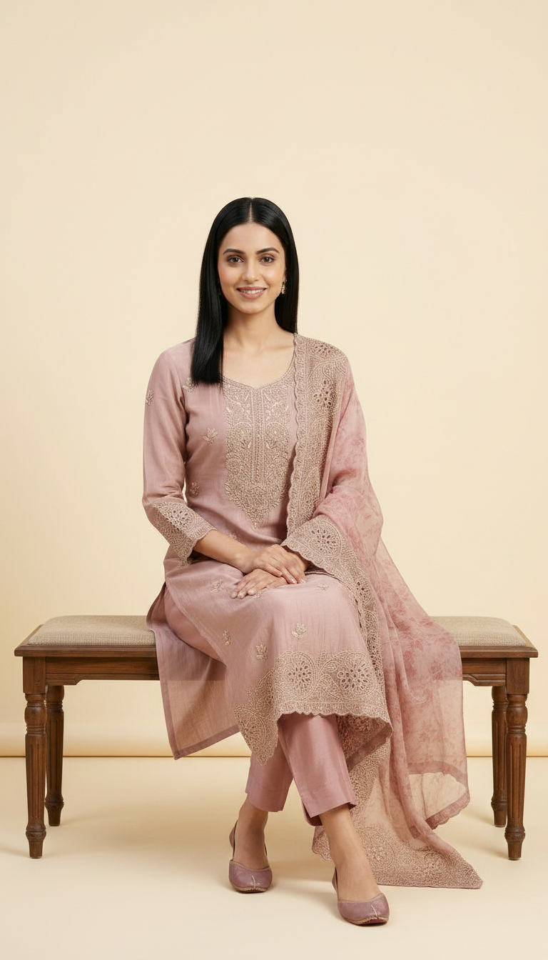 Embroidered Fancy Silk Party Wear Latest Suit - Peech / HC002351 view 5