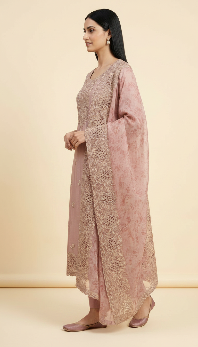 Embroidered Fancy Silk Party Wear Latest Suit - Peech / HC002351 view 2