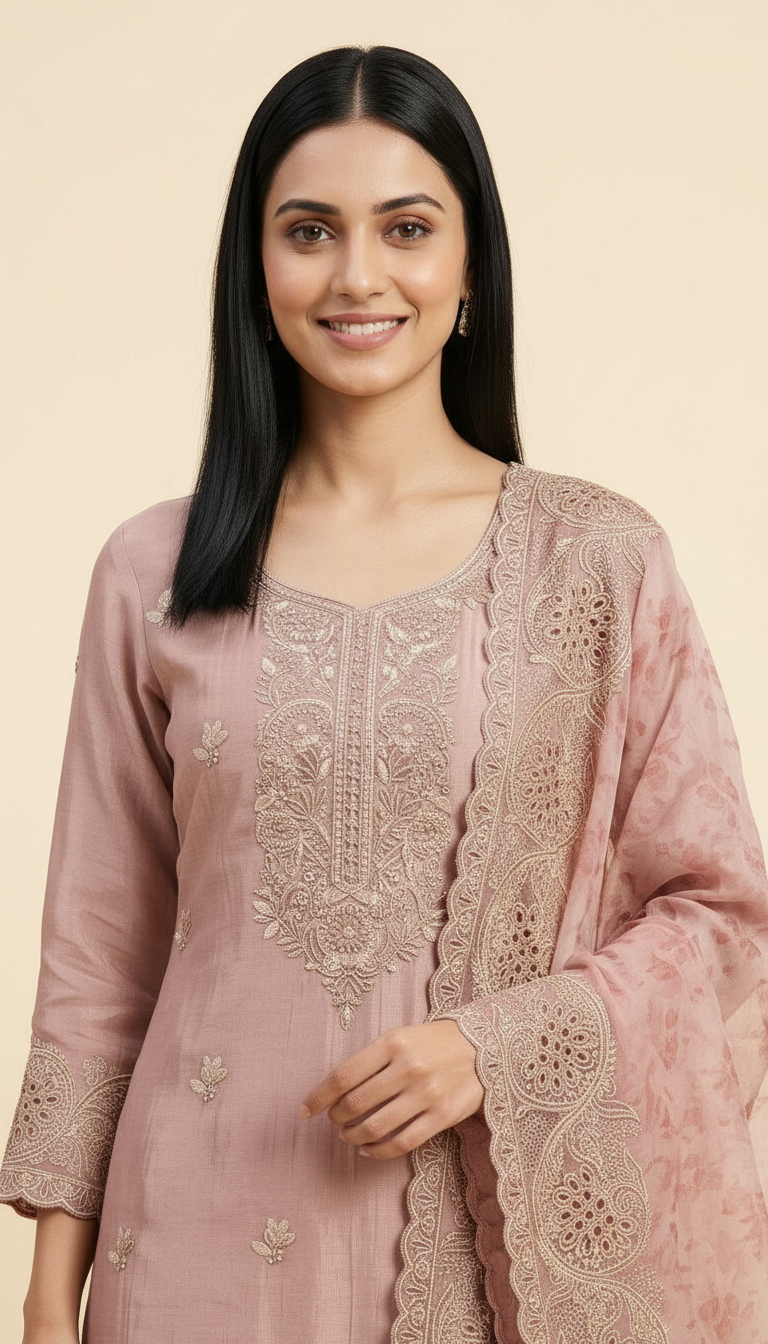 Embroidered Fancy Silk Party Wear Latest Suit - Peech / HC002351 view 4