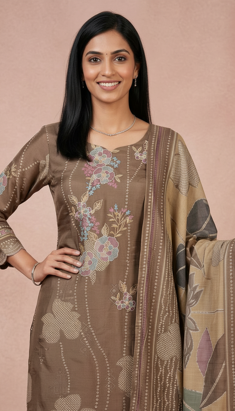 Embroidered Fancy Silk Party Wear Unstitched Suit - 10255 / HC002212 view 4