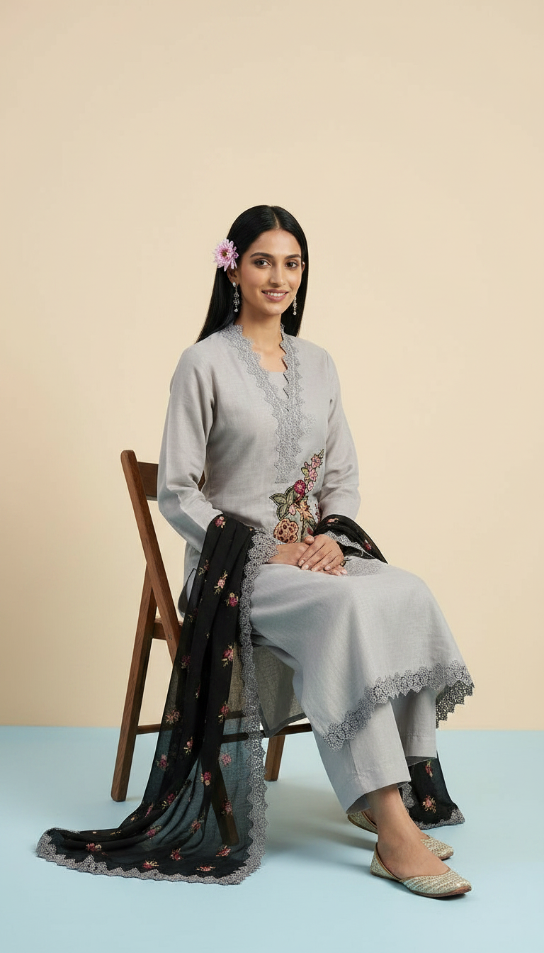 Florence Linen Cotton Unstitched Fancy Suit - 1580 A / HC002104 view 6
