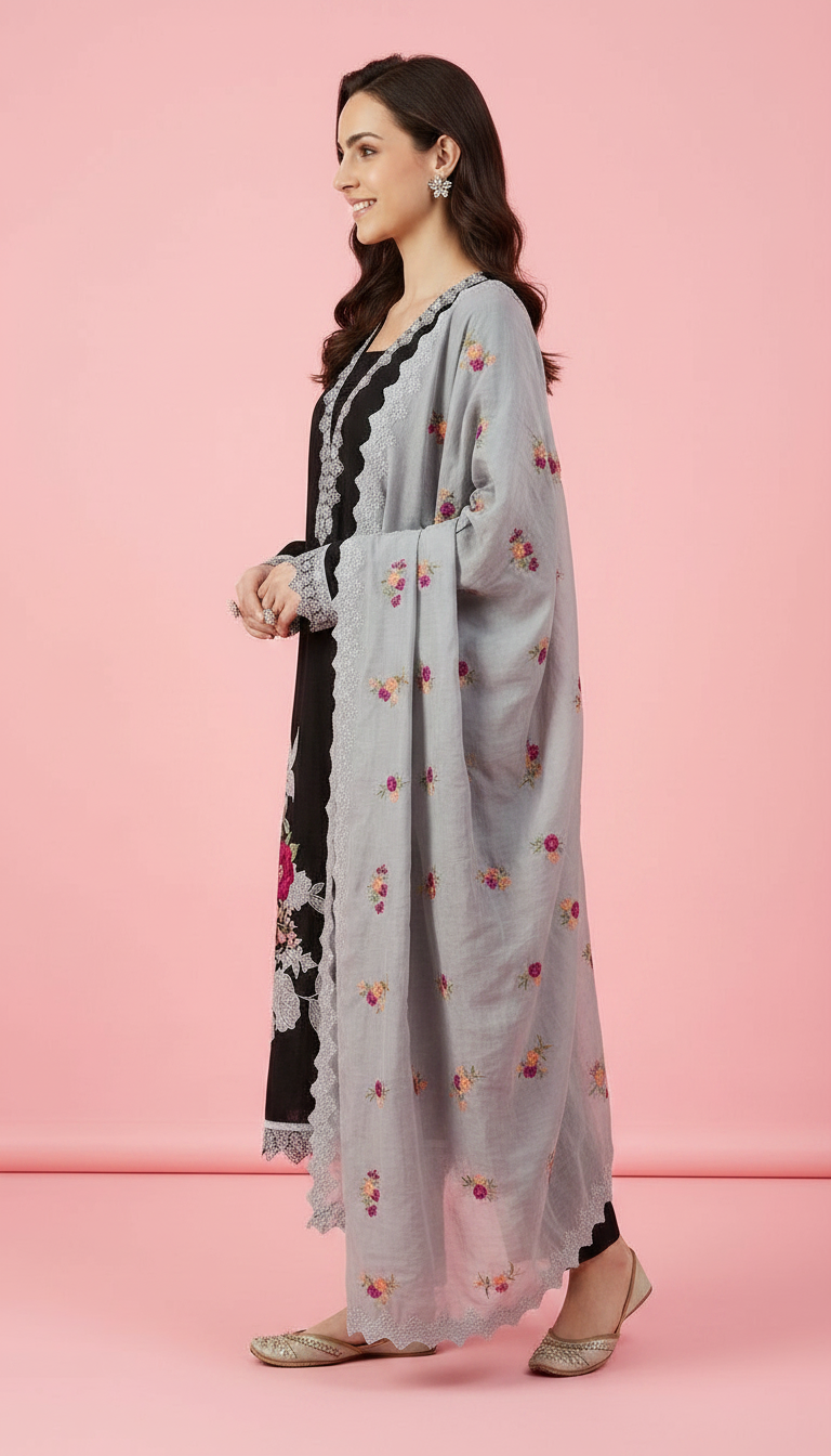 Florence Linen Cotton Unstitched Fancy Suit - 1582- A / HC002104 view 3