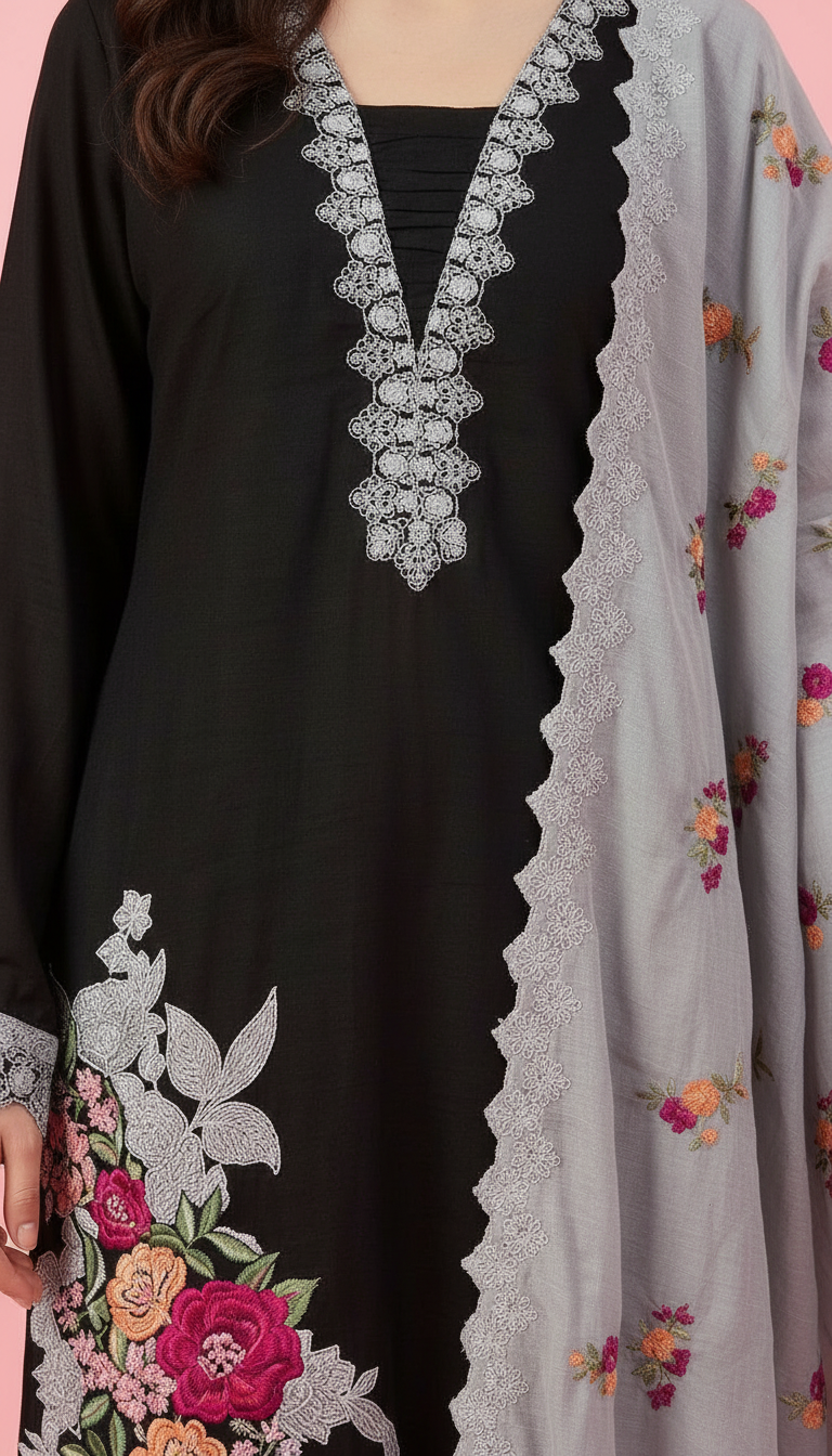 Florence Linen Cotton Unstitched Fancy Suit - 1582- A / HC002104 view 4